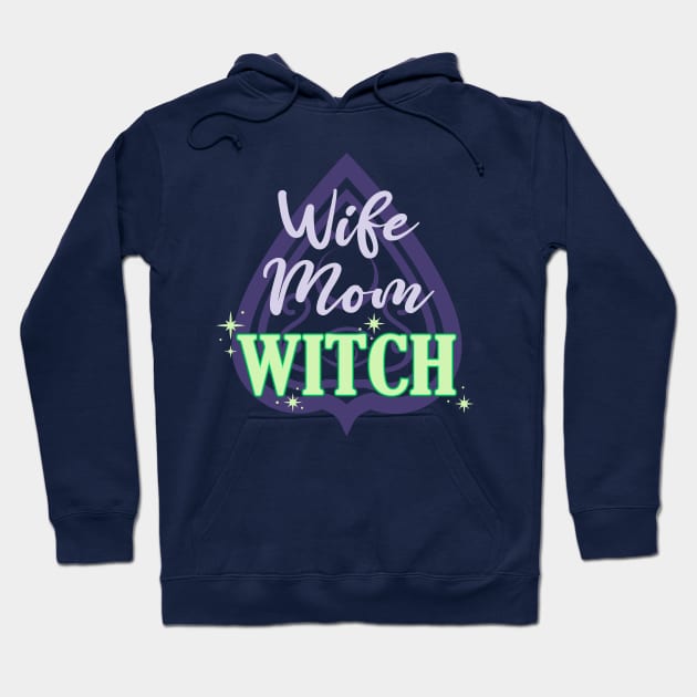 Wife Mom Witch - Funny Purple and Green Halloween Quote Hoodie by FatCatSwagger